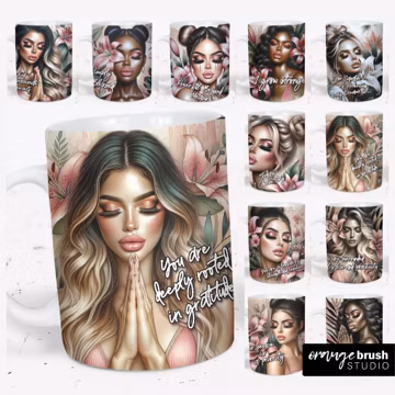 Daily Affirmation Mug Wrap PNG Bundle, Inspirational Quotes Floral Girl Designs Self Love Motivation 15oz Mug Sublimation - Digital Download
