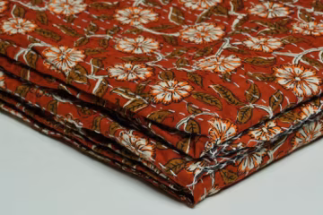 Kantha Quilt Blanket Rust Floral Block Print Handmade Cotton Bedspread Indian Throw Vintage Reversible Bedding Jaipur