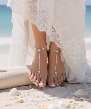 Rhinestone Barefoot Sandals for beach wedding, Bridal foot jewelry Anklets