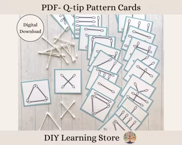 Cotton Swab Pattern Cards- Montessori preschool printable- Preschool- Kindergarten- Special Education- Toddler Quiet Time Activity-PDF