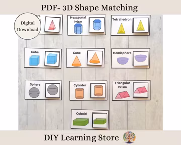 3D Shapes Matching Activity Cards- Instant Download- Montessori Learning toy for preschool, homeschool, special needs, kindergarten- PDF