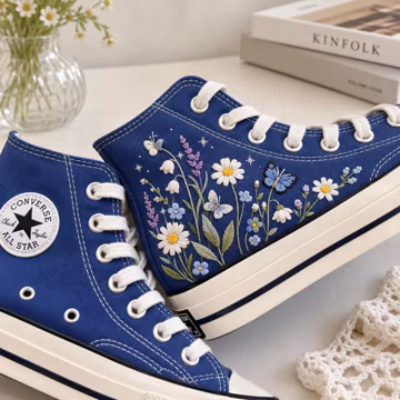 Embroidered Wildflower Converse High Tops, Butterfly Floral Canvas Sneakers, Cottagecore Nature Shoes, Garden Lover Gift for Her