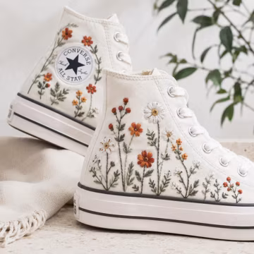 Embroidered Converse High Tops, Autumn Wildflower Converse Sneakers, Botanical Floral Canvas Shoes, Cottagecore Gift For Her, Nature Lover