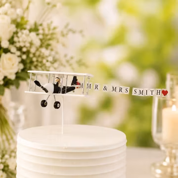 Airplane Wedding Cake Topper with Custom Mr. & Mrs. Banner
