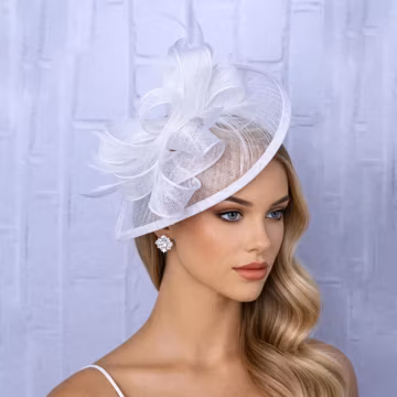 White Sinamay Feathers Fascinator: Kentucky Derby Hat