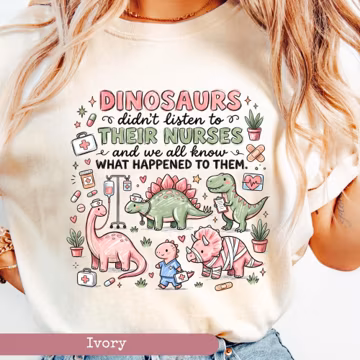 Nurse Shirt, Nurse Long Sleeve Tee, Dinosaur Nurse Shirt, Funny Nurse Tee, Dino Healthcare Shirt, Nurse Gift, Doodle Nurse Shirt