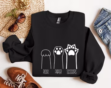 Rock Paper Scissors Sweatshirt, Funny Cat Paw Shirt, Unisex Crewneck Shirt for Cat Lover, Cat Owner Shirt, Cat Paws Shirts, Gift for Cat Mom