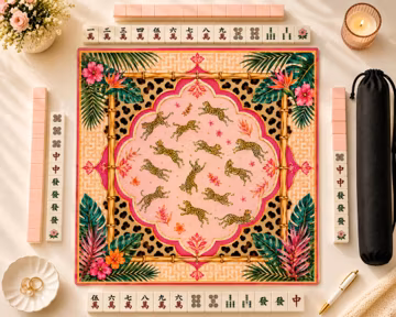 Tropical Leopard Mahjong Game Mat, Floral Chic Playmat, Quiet Tabletop Playing Pad, Mahjong Accessories Gift