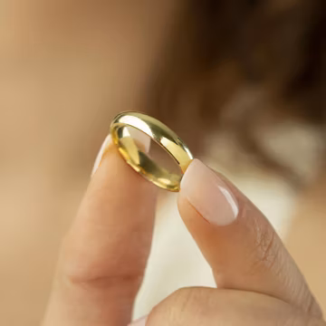 14K Gold Vermeil 4mm Dome Wedding Band - Yellow Gold Domed Wedding Ring - Classic Silver Wedding Ring - Personalized His and Hers Rings
