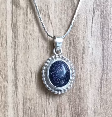 Natural Blue Goldstone Oval Pendant, 925 Sterling Silver Gemstone Pendant, Gift For Her, Handmade Goldstone Pendant, Goldstone Jewelry Gift