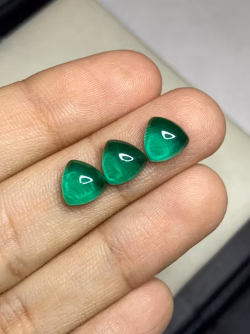 Lab Emerald Trillion Cabochon Gemstone | Smooth Polished Green Loose Stone for Jewelry Making | Ring Pendant Cabochon | 6mm–15mm