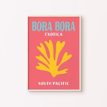 Bora Bora Travel Print, Printable Colorful Travel Poster, Preppy Room Decor, Trendy Dorm Room Prints, Bora Bora Wall Art, Maximalist Art