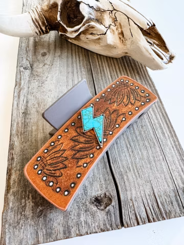 LIGHTNING BOLT HAIR claw clip - lightning bolt Western Embossed Leather Hair Clip Claw