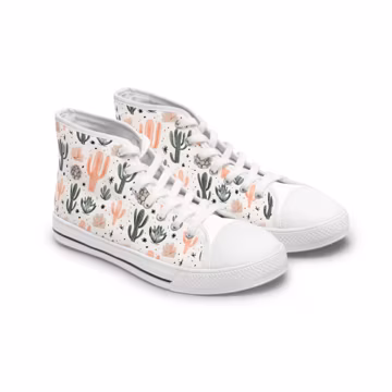 Cactus Pattern Women's High Top Sneakers | Trendy Canvas Shoes for Casual Wear, Spring Fashion, Gifts, Everyday Comfort, Gift for her
