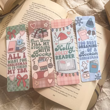 Cozy Christmas Reader Holiday Bookmark Set | Handmade Laminated w/ Tassel Bookmarks | Santa Cozy Stocking TBR Bookish Gift for Reader