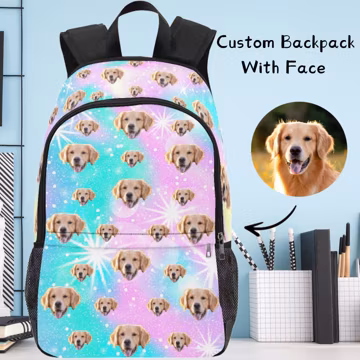 Personalized Pet Photo Backpack: Customized Dog Faces Backpacks, Custom Waterproof Nylon School Bag