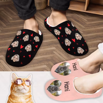 Custom Photo Slippers, Personalized Plush Cotton House Shoes, Warm Christmas Gift