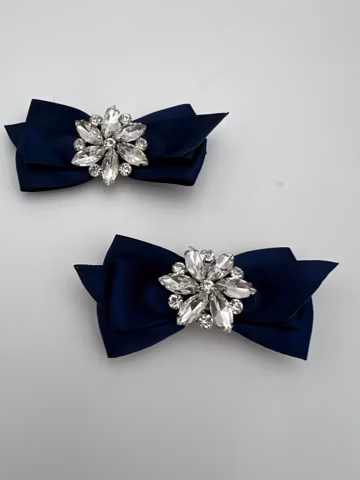 Vintage handmade blue satin bow and rhinestone shoe clipsVintage
