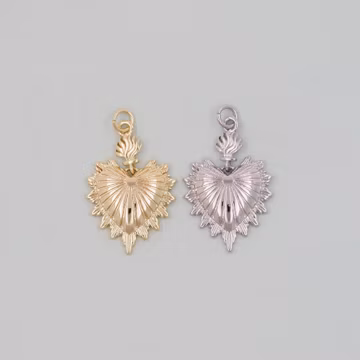 Gold sacred Heart Charms,18K Gold Filled flame sacred heart Pendant,Religious Charm Bracelet Necklace for DIY Jewelry Making Supply