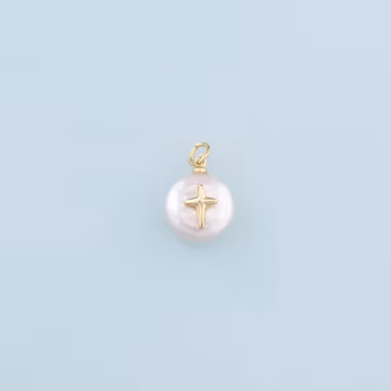 18K Gold Filled Pearl Cross Pendant,Dainty Cross Charm Bracelet Necklace for DIY Jewelry Making Supply