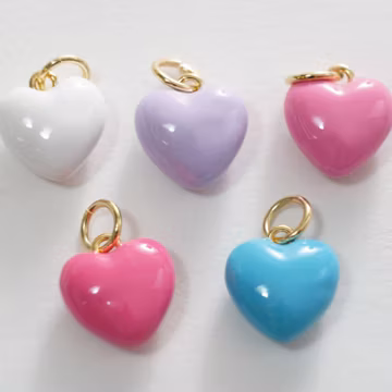 18K Gold Filled Heart Pendant,Enamel Heart Charm Bracelet Necklace for DIY Jewelry Making Supply