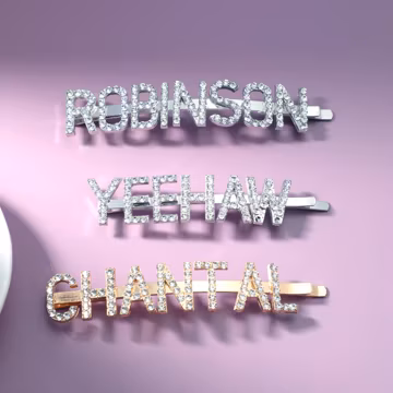 Custom Name Hair Clip, Rhinestone Bling Word Pin, Bride Wedding Accessory
