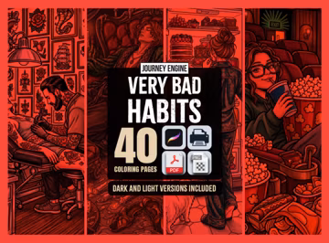 Bad Habits Coloring Book | Funny Adult Coloring Pages | 40 Cozy Dark Humor Scenes | Stress Relief Gift for Her | Printable Instant Download