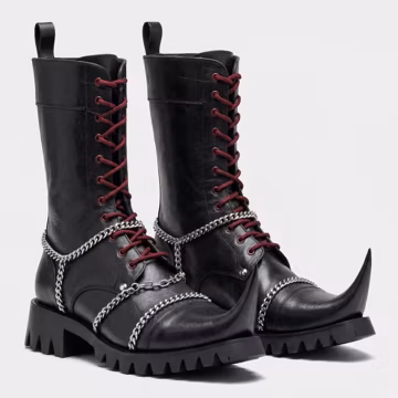 Mens Black Leather Jacket & Gothic Leather Boots | Witch Toe Chain Combat Boots | Punk Biker Cyberpunk Medieval Outfit | Gift for Him