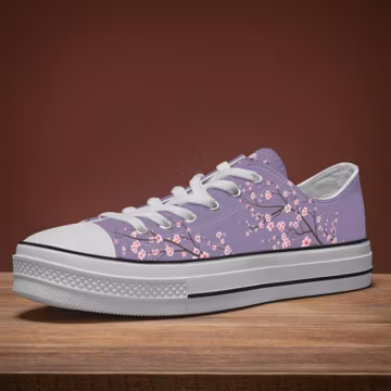 Purple Sakura Low Top Sneakers | Japanese Cherry Blossom Canvas Shoes | Floral Converse Style Trainers