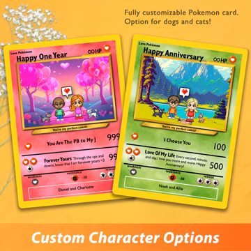 Pokemon Anniversary Card, Custom Pokemon Card, Boyfriend Gift, Girlfriend Gift, Custom Pokemon Present