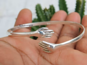 Sterling Silver Hug Bracelet: Adjustable Open Cuff Bangle