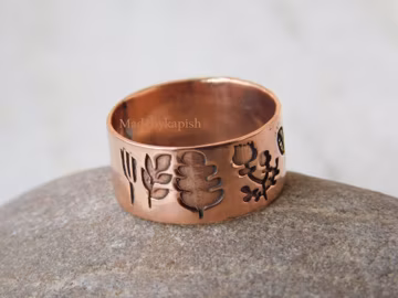 Handmade Tree of Life Copper Ring – Floral Engraved Band, Boho Nature Jewelry