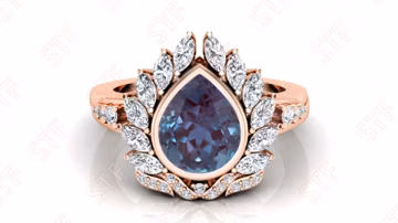 Gifts For WifePear Alexandrite Sterling Silver Ring, Marquise Moissanite Floral Ring