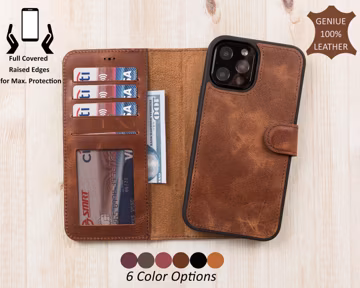 Leather iPhone 17, 17E, 16, 15, 14, 13, 12, SE Case, Detachable Magnetic Case, iPhone Card Holder, iPhone Wallet