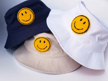 Embroidered Smiley Face Bucket Hat: Unisex Cotton Sun Hat