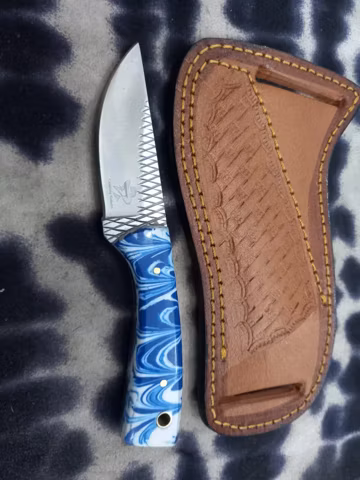 Handmade Farrier Rasp Skinner Knife, Resin Handle, Leather Sheath