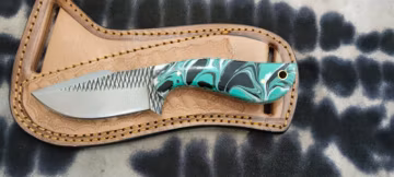 Handmade Farrier Rasp Steel Cowboy Knife with Resin Handle, Leather Sheath