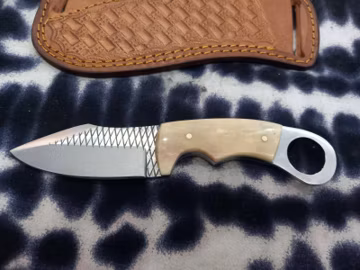Handmade Farrier Rasp Steel Cowboy Knife, Bone Handle, Leather Sheath