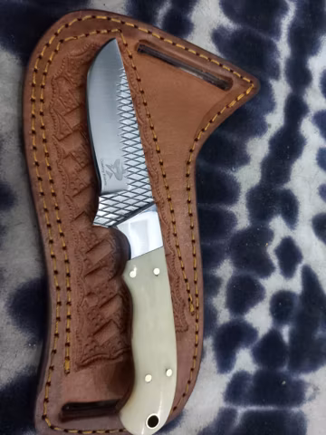 Handmade Farrier Rasp Steel Cowboy Knife, Bone Handle, Leather Sheath