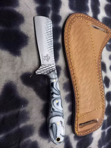Handmade Farrier Rasp Steel Bull Cutter Knife, Resin Handle, Leather Sheath