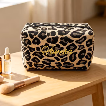 Custom Embroidered Makeup Bag,Leopard Cosmetic Organizer,Travel Beauty Case,Girl's Gift For Travel,Personalized Gift for Women,Gift for Her