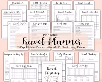 Complete Travel Planner Printable Bundle | Vacation Planner | Travel Organization | Trip Planner | Trip Itinerary Planner | Letter, A4, A5