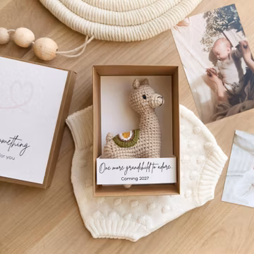 Pregnancy Announcement box to grandparents with crochet toy, Baby announcement reveal to husband