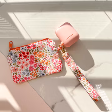 Floral Fabric Keychain Wristlet: Handmade Cotton Boho Key Fob
