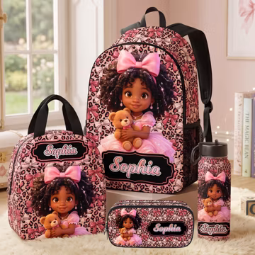 Personalized Name Backpack Set: Custom Girl School Bag, Lunchbox & Water Bottle,Gift For Daughter