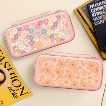 Cute Floral Carrying Case for Nintendo Switch 22025/Switch, Protective Travel Pouch with 10 Game Cartridges, Pockets for Accessories