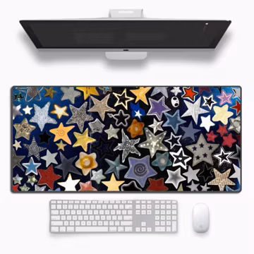 Cute Vibrant Stars Aesthetic Collage Desk Mat, Large Rubber Mouse Pad, Water Repellent Table Cover Desk Pad for Writing, Laptop, Desktop