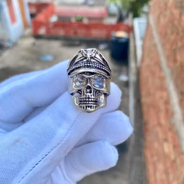Pirate Head Skull Ring, Navy Captain Punk Jewelry, Gothic Grim Reaper Biker Band, Gift for Him, Mens 925 Silver Plted Statement Piece