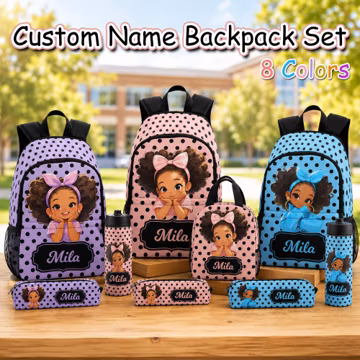 Personalized Afro Girl Backpack Set,Custom Name School Bag,Lunch Bag,Gift for kids