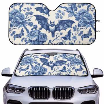 Bats Chinoiserie Car Sunshade, Aesthetic Retro Butterfly Floral Car Decor, Funny Windshield Cover, Front Window Cover, Accessory Gift